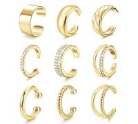 Ear Cuff For Women No Piercing - 14K Gold Plated Adjustable Clip On Earrings Silver Ear Cuffs Fake Piercings Cartilage Helix Wrap Earrings Cuff Earring For No-Pierced Ears Golden