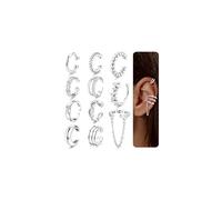 Ear Cuff No Piercing for Women - 11Pcs Silver Clip on Earrings for Non Pierced Ears Adjustable Ear Cuffs No Piercing Fake Earrings Non Tarnish Fake Cartilage Helix Earring Stack Three-layer