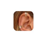 Ear Cuff No Piercing for Women Hypoallergenic | 14K Gold Plated Ear Cuffs for Non Pierced Ears Silver Clip On Earrings | Adjustable Cartilage Helix Fake Earrings for Daily Wear Golden 3-Band