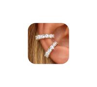 Ear Cuff No Piercing for Women Hypoallergenic | 14K Gold Plated Ear Cuffs for Non Pierced Ears Silver Clip On Earrings | Adjustable Cartilage Helix Fake Earrings for Daily Wear Golden CZ-Wide