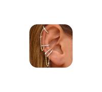 Ear Cuff No Piercing for Women Hypoallergenic | 14K Gold Plated Ear Cuffs for Non Pierced Ears Silver Clip On Earrings | Adjustable Cartilage Helix Fake Earrings for Daily Wear Golden Chain