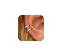 Ear Cuff No Piercing for Women Hypoallergenic | 14K Gold Plated Ear Cuffs for Non Pierced Ears Silver Clip On Earrings | Adjustable Cartilage Helix Fake Earrings for Daily Wear Golden Band