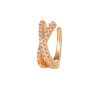 Ear Cuff with Cubic Zirconia, X-Shaped, Clip-On, No Piercing, Alloy, Silver, Gold, 1.2cm，Golden