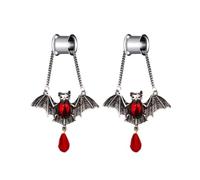 Ear Gauges Ear Plugs Body Piercing Tunnels Bloody Combination Series Pendant Hypoallergenic Stainless Steel Ear Plugs Ear Hangers For Stretched Ears Tunnels Body Jewelry (Color : Bat, Size : 20mm)