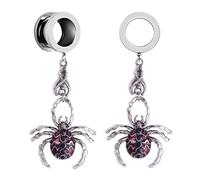 Ear Gauges Ear Plugs Body Piercing Tunnels Bloody Combination Series Pendant Hypoallergenic Stainless Steel Ear Plugs Ear Hangers For Stretched Ears Tunnels Body Jewelry (Color : Spider, Size : 10mm