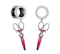 Ear Gauges Ear Plugs Body Piercing Tunnels Bloody Combination Series Pendant Hypoallergenic Stainless Steel Ear Plugs Ear Hangers For Stretched Ears Tunnels Body Jewelry (Color : Scissors, Size : 20