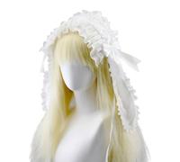 Ear Hair Accessory Ruffled Lace Headband with Ribbon Trim, White | and Adjustable Tie-Back Fit for Costume Gatherings