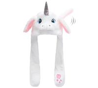 Ear Moving Animal Hat Plush Ears Jumping Pop Up Beating Hat Movable Dancing Ear Flap Cap for Women Girls(White Unicorn)