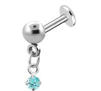 Ear Piercing Jewellery, Helix, Tragus or Lobe Stud, Chain with Round Stone and Steel Bar in 1.2 x 6, 8, 10 mm with 4 mm Balls, Clear, Pink and Light Blue/Turquoise, 1.2 x 8 mm, Stainless Steel, No