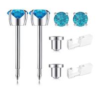 Ear Piercing Kit, Disposable Ear Piercing Gun Kit, 316L Surgical Stainless Steel 4mm Prong Set Cubic Zirconia Stud, At Home Self Ear Piercer Kit with Birthstone Earrings Stud (Peacock Blue)