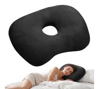 Ear Piercing Pillow, Ear Pillow with Hole, Lercing Pillow for Side Sleepers with Hidden Zipper, Piercing Aftercare, Relieves Ear Pain, Ear Pressure,Suitable for Human Cervical Spine Curve（Black）