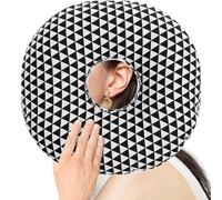 Ear Piercing Pillow for Side Sleepers, Comfortable Round Donut Shaped Pillow with Ear Hole and Detachable Pillowcase, Adjustable Soft Filling, Protect Your Ears (Black White Triangle)