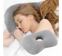 Ear Piercing Pillow with an Ear Hole, Cotton and Polyester Side Sleeping Pillow for CNH and Ear Pain Ear Inflammation Pressure Sores for Side Sleepers, Ear Guard Pillow (Light Grey)