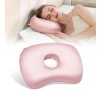 Ear Piercing Pillow with an Ear Hole for CNH and Ear Pain Ear Inflammation Pressure Sores for Side Sleepers, Washable and Adjustable Polyester and Cotton Side Sleeping Ear Pillow (Light Pink Silk)