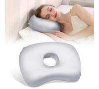 Ear Piercing Pillow with an Ear Hole for CNH and Ear Pain Ear Inflammation Pressure Sores for Side Sleepers, Washable and Adjustable Polyester and Cotton Side Sleeping Ear Pillow (Light Gray Silk)