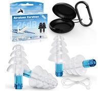 Ear Plugs for Airplane Ear Pressure Relief, 2 Pairs Adults Soft Silicone Reusable Airplane Ear Plugs 26dB, with Silicone Connector Cord, Travel Essentials for Flying, Ear Protection Earplugs for Plane