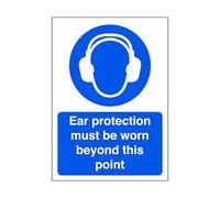 Ear protection must be worn beyond this point - safety sign, ppe clothing, ppe - 1.2mm Rigid plastic for indoor/outdoor usage (200mm x 150mm) Viewing Distance within 5m.