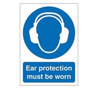 Ear protection must be worn mandatory safety sign - Size 100mm x 140mm - Self adhesive vinyl sticker - Denotes specific actions that must be adhered to (5)