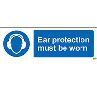Ear Protection Must be Worn Safety Sign - 1.2mm Rigid Plastic 300mm x 100mm