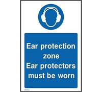 Ear Protection Zone - Ear Protectors Must Be Worn Sign - 300mm x 400mm - Self Adhesive Sticker (MPPE30)