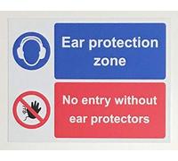 Ear protection zone no entry without ear protectors Safety sign - Self adhesive sticker 300mm x 200mm