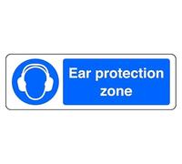 Ear Protection Zone - safety sign - High tack self-adhesive sticker (150mm x 50mm) Viewing Distance within 3m.