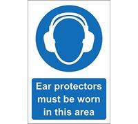 Ear protectors must be worn in this area safety sign - 1.2mm Rigid plastic 300mm x 200mm