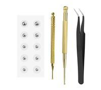 Ear Seeds Acupuncture Kit Auricular Stickers, Needle-Free Ear Beads Disposable Patches with Acupressure Probe Pen for Relaxation,Energy Flow, Easy to Apply and Support Your Beauty (Silver)