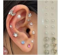 Ear Seeds Acupuncture Kit Massage Ear Acupuncture Patches Easy Application Ear Seeds Disposable Multi with Ears Seed Ear Chart Tweezer (D)