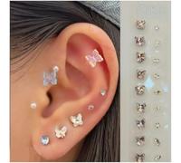 Ear Seeds Acupuncture Kit Massage Ear Acupuncture Patches Easy Application Ear Seeds Disposable Multi with Ears Seed Ear Chart Tweezer (E)