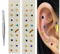 Ear Seeds Acupuncture Kit, No-Piercing Ear Acupuncture Stickers,Ear Press Seeds with Stainless Steel Manual Acupuncture Pen Ear Points Chart Guide (27)