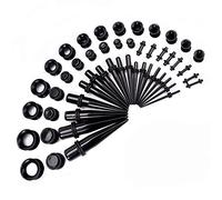 Ear Stretching Kit 50 Pieces 14G-00G Ear Gauges Expander Set Acrylic Tapers and Plugs & Silicone Tunnels Body Piercing Jewelry Set with (Black)