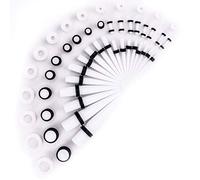 Ear Stretching Kit 50 Pieces 14G-00G Ear Gauges Expander Set Acrylic Tapers and Plugs & Silicone Tunnels Body Piercing Jewelry Set with (White)