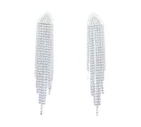 Ear Studs Europe And The United States Fashion Long Temperament Fringe Rhinestone Earrings Female Personality Exaggerated Network Red Earrings Stud Earring (Silver, One Size)