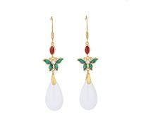 Ear Studs Jewelry Earrings Jewelry Chinese Style Cheongsam Hanfu Earrings Enamel Painted Butterfly Hetian Jade Earrings Ancient Method Earrings Men's and Women's