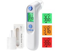 Ear Thermometer, Digital Thermometer for Adults and Kids, Baby Thermometer with Large Display, Mute Mode, 35 Memory Recall, 3-Color Coded Fever Alarm and 21 Disposable Probe Covers