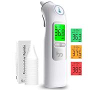 Ear Thermometer, Professional Accuracy Ear Thermometer for Adults and Baby, 3-Color Fever Alert Code, Mute Mode, Reading Storage, with Disposable Probe Covers, Gray