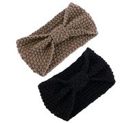 Ear Warmer Headband 2PCS Thicken Wide Hair Bands Winter Warm Elastic Band Solid Turban Ear Warmer Hairband Girl Headband(Brown+black)