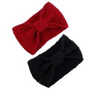 Ear Warmer Headband 2PCS Thicken Wide Hair Bands Winter Warm Elastic Band Solid Turban Ear Warmer Hairband Girl Headband(White+black)