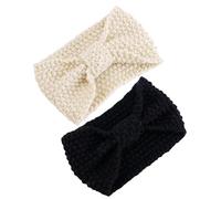 Ear Warmer Headband 2PCS Thicken Wide Hair Bands Winter Warm Elastic Band Solid Turban Ear Warmer Hairband Girl Headband(Beige+black)