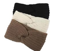 Ear warmer headband 3pcs Women'S Winter Warm Headbands - Thick Knit Ear Strap Hair Accessories, Cold Weather Gear, Stylish Headwear(Black+beige+khaki)