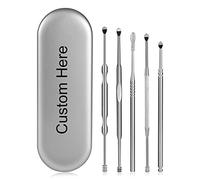 Ear Wax Removal Kit- 5 Pcs Ear Cleansing Tool Set, Stainless Steel Ear Wax Remover with Storage Box andCoil Spring Cleaner, Reusable Ear Curette Wax Removal Set for Children & Adults (Silver)