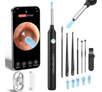 Ear Wax Removal Kit - Ear Cleaner Ear Camera - Ear Wax Remover with 6 Pcs Ear Set - Ear Wax Removal Tool - WiFi Cleaner Camera with 6 Silicon Ear Spoon - Ear Cleaning for iOS & Android (Black)