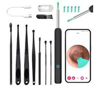 Ear Wax Removal Kit with Camera 1920P HD Wireless WiFi Visual Otoscope Ear Cleaner Rechargeable Type C Earwax Pick Cleaning Tool with 6 LED Lights & 6 Ear Spoons for iOS and Android, Black