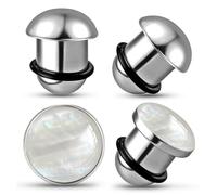 Earblity 2Pairs 1.6-10mm Surgical Stainless Steel Stretching Kit with 2 Cute Tops Tunnels Plugs Expander Body Piercing Jewelry Set 14G-00G Silver, 4mm-2Pairs, Metal, no gemstone