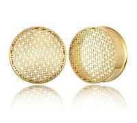 Earblity 2PCS 16mm/5/8 Gold Hollow Crossing Gauges for Ears Basic Ear Plugs Tunnels for Stretched Ears Hypoallergenic 316 Stainless Steel Ear Body Piercing Jewelry for Women Men, Plastic,Stainless