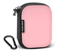 Earbud Case Holder, RISETECH Hard EVA Earphone Travel Case Headphone Small Zipper Pouch Compatible with Flash Drive, SD Cards, USB Charger Cable, AirPods, Sony Wired Earbuds with Keychain -Pink