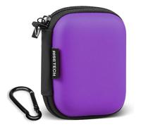 Earbud Case, RISETECH Earphone Case Holder Hard EVA Headphone Small Zipper Pouch Compatible with Wireless in-Ear Headset, SD Cards, USB Charger Cable, AirPods, Sony Wired Earbuds with Keychain -Purple