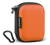 Earbud Case, RISETECH Hard EVA Earphone Travel Case Holder Headphone Small Zipper Pouch Compatible with Flash Drive, SD Cards, USB Charger Cable, AirPods, Sony Wired Earbuds with Keychain -Orange