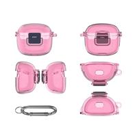Earbuds TPU Case Cover Compatible for JBL Tune Flex 2, Wireless Earphone Headphone Cases Shell Ear Buds Box Headset Protective Storage Sleeve with Hook(Case Only) (translucent pink)